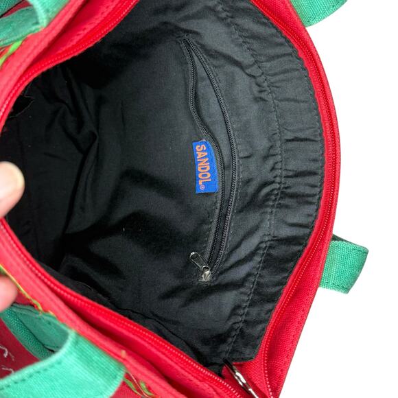 Red and Green Canvas Embroidered Christmas Handbag Purse Snowman Tree Presents - Picture 6 of 12